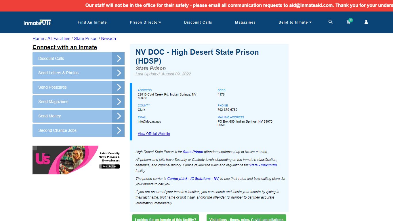 NV DOC - High Desert State Prison (HDSP) & Inmate Search ...