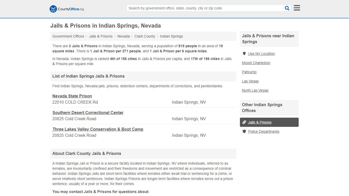 Jails & Prisons - Indian Springs, NV (Inmate Rosters ...